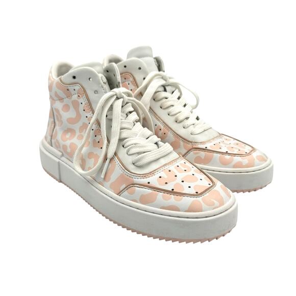 Stuart Weitzman Ryan Pink Rosewater Cheetah Leather High Top Fashion Sneakers - Picture 3 of 11